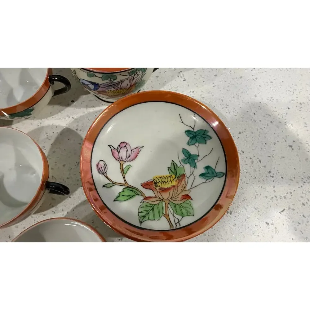 Vintage Japanese Lusterware Tea Set Chikaramachi Bird & Flower Pattern 18 pieces